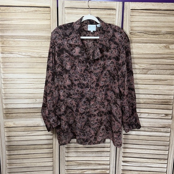 Russ Women's Blouse - Black and Brown Paisley 20W - Picture 2 of 10